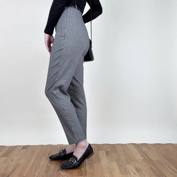 Vintage High Rise Houndstooth Slim Leg Trouser Pants Preppy Light Dark Academia - Picture 2 of 7
